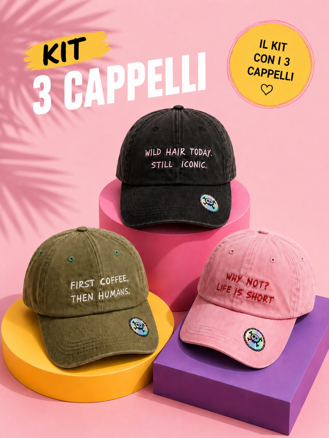 KIT - Cappelli AliceBassoBeauty (Rosa + Verde + Grigio)